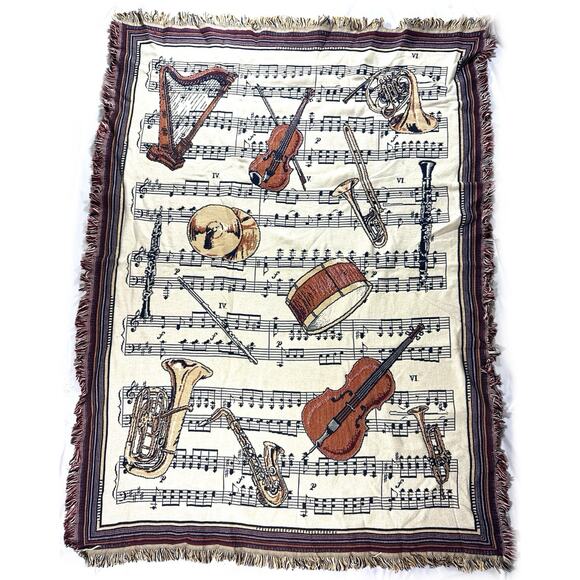 Goodwin Weavers Finale Musical Instruments Tapestry Throw Blanket 48x65” Cotton - Picture 1 of 7